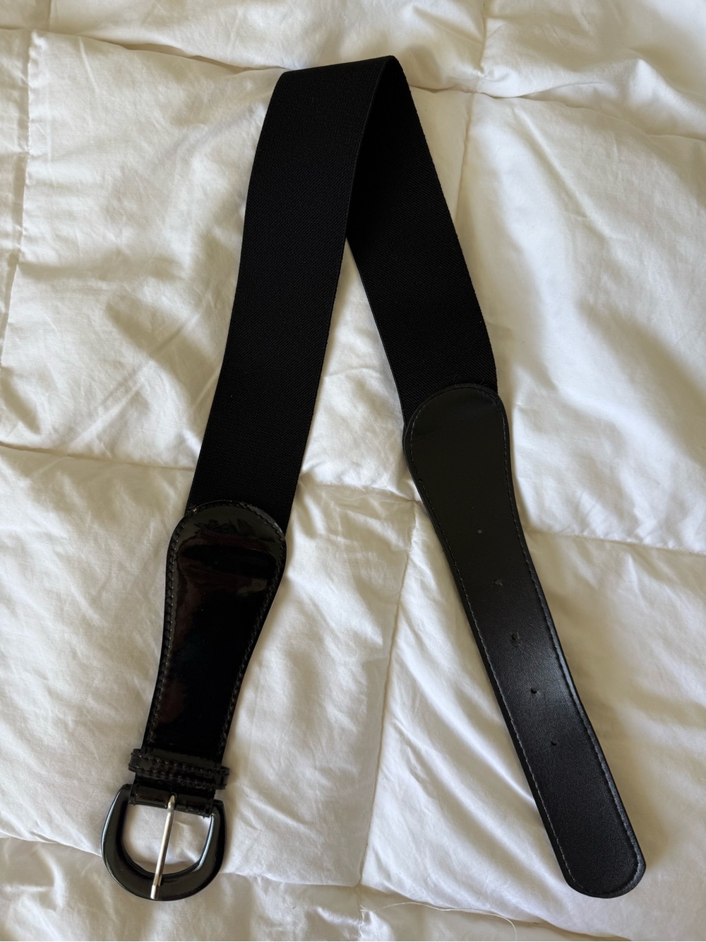 Women’s Waist Belt Elastic with Clasp Faux Leather Black